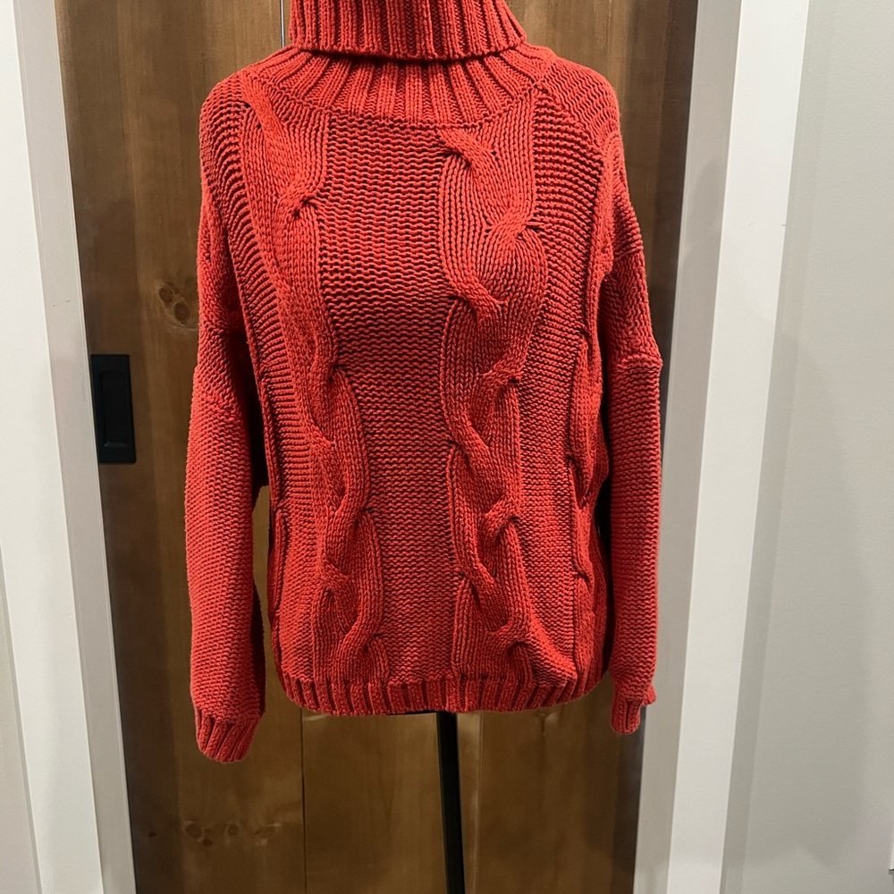 Cozy Cable Knit Turtleneck Sweater - Red